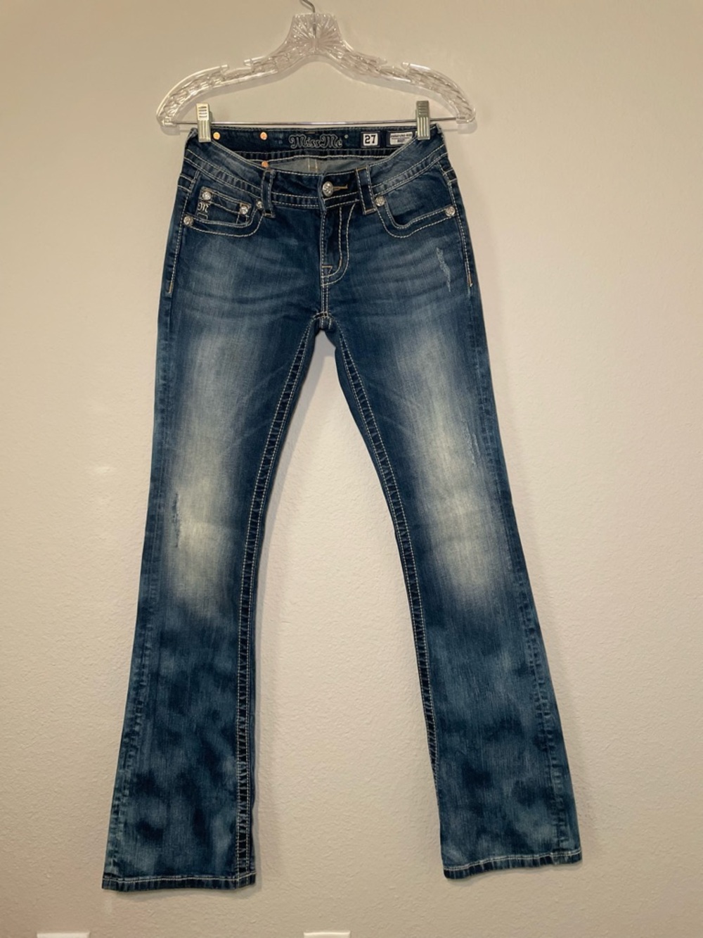 Miss Me Women's Signature Boot Jeans Embellished Rhinestone Low Rise Sz 27